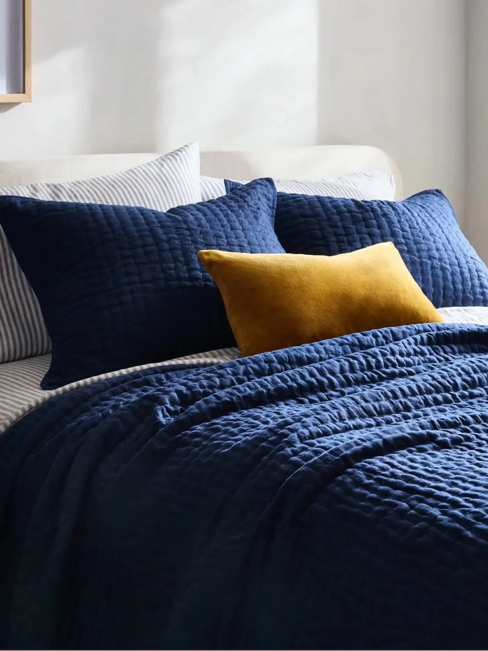 Quince NWOT Linen and Cotton Stitch Quilt Set in Navy full/Queen 918